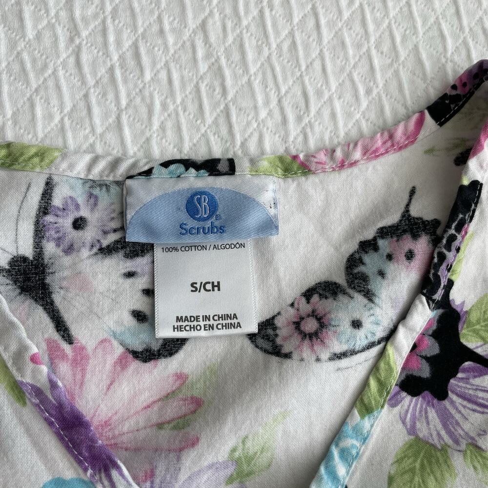 SB Scrubs Women's Butterfly Print Colorful Short Sleeve V Neck Scrub Top Size S - Picture 5 of 8